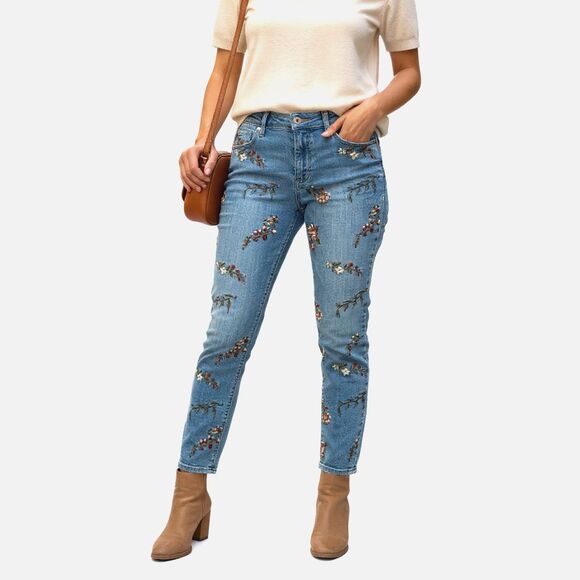 Laurie Felt Los Angeles Classic Slim Leg All-Over Embroidery Size 6 Floral - Picture 1 of 15